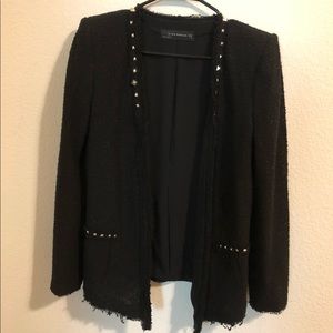 Zara Woman Black Tweed Blazer with Studs. Raw edges and so much style. Size M